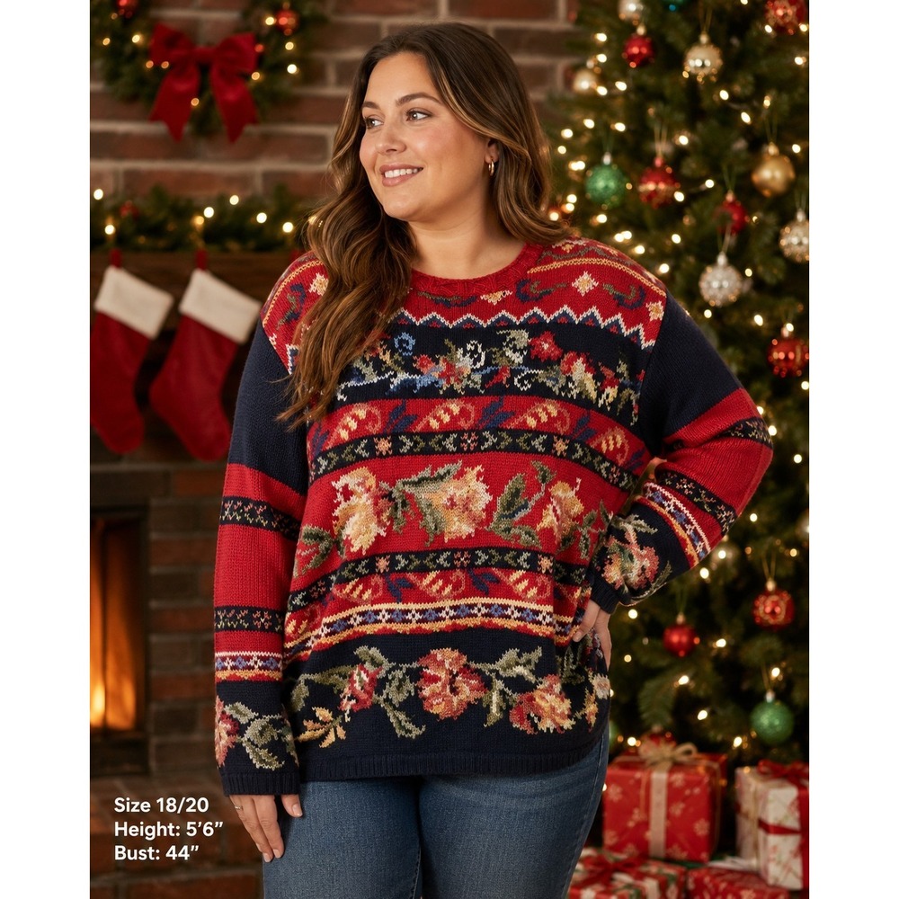 JACQUE AND KOKO Vintage Women's 18/20 Floral Pullover Sweater -1570